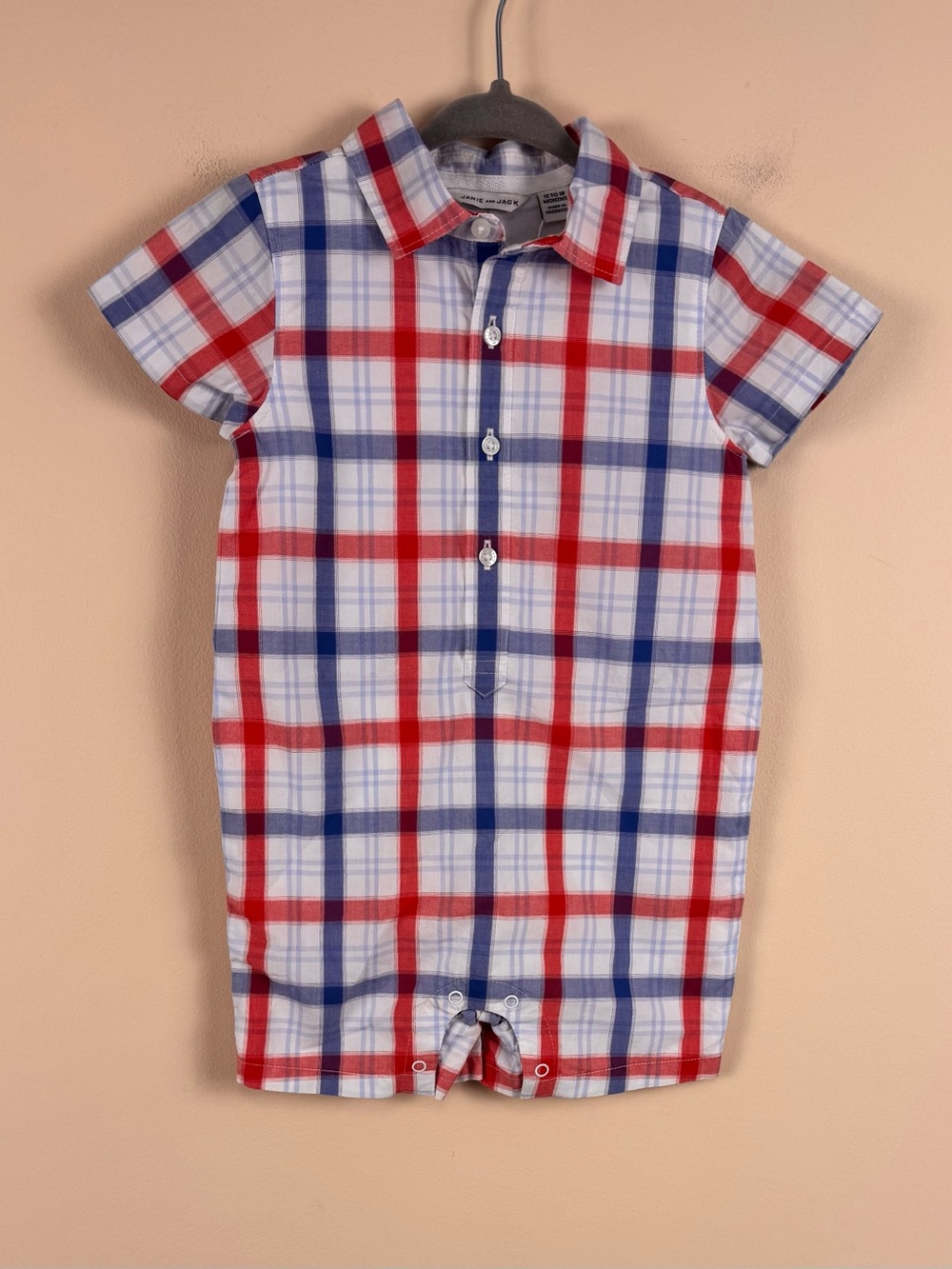 Janie & Jack The Plaid Baby Romper in Red, White and Blue